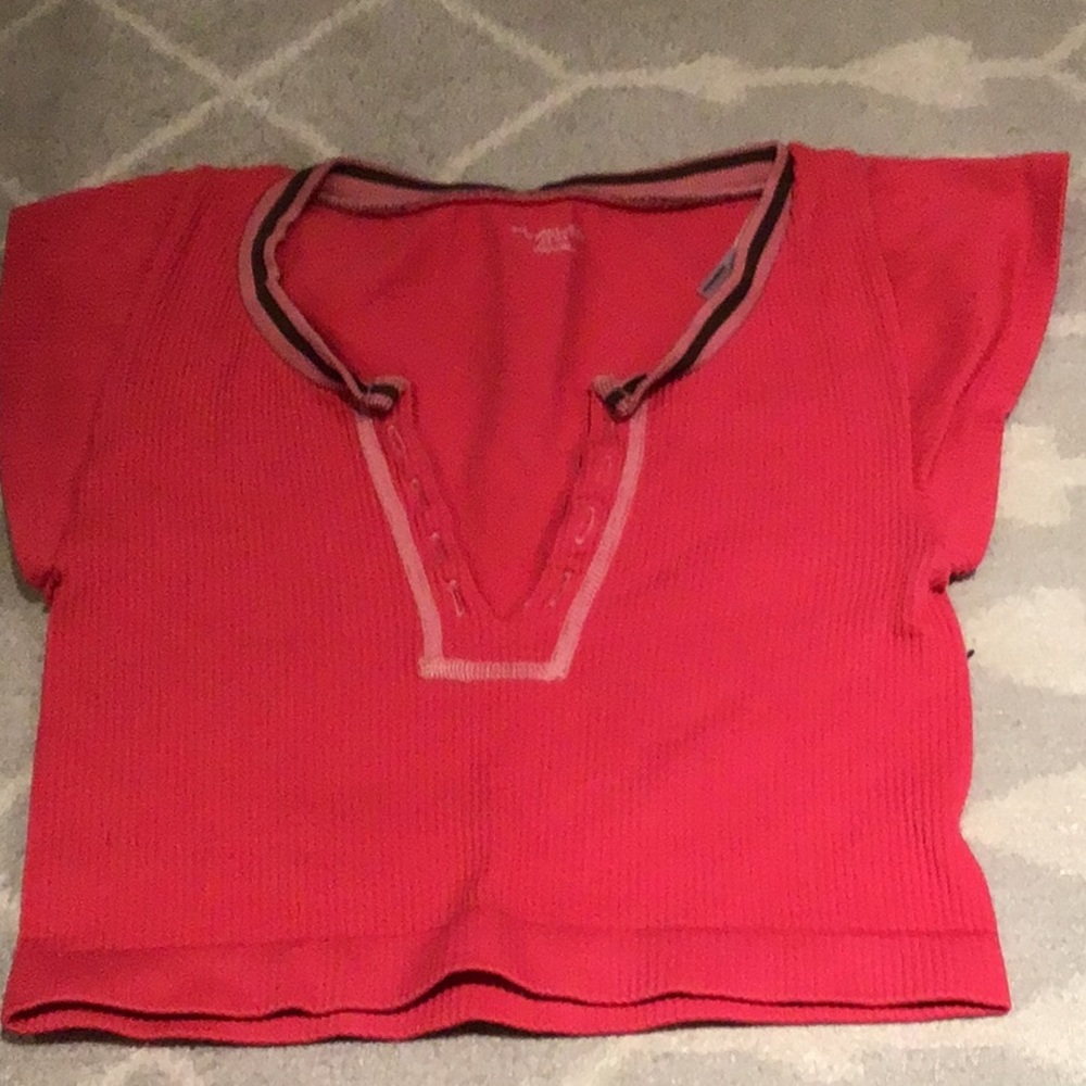 Urban Outfitters Red Crop Polo Tee with Cap Sleeves